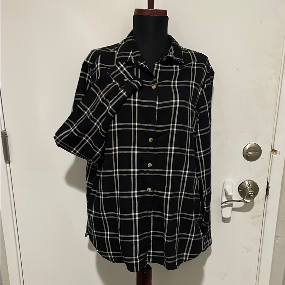JACHS Girlfriend Black and White Plaid Button Down Shirt